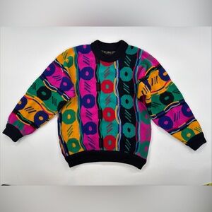 Vintage Coogi Australia Wool Sweater 3D Textured Chunky Colorful Mens Small 90s